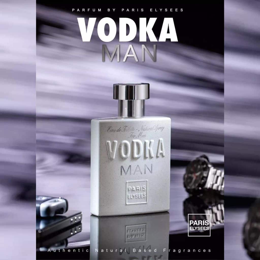 Vodka Man Paris Elysees Perfume Masculino 100 ml fundo cinza